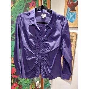 Worthington Women's Dark Purple Long Sleeve Ruched Stretch Dress Shirt. Sz XL